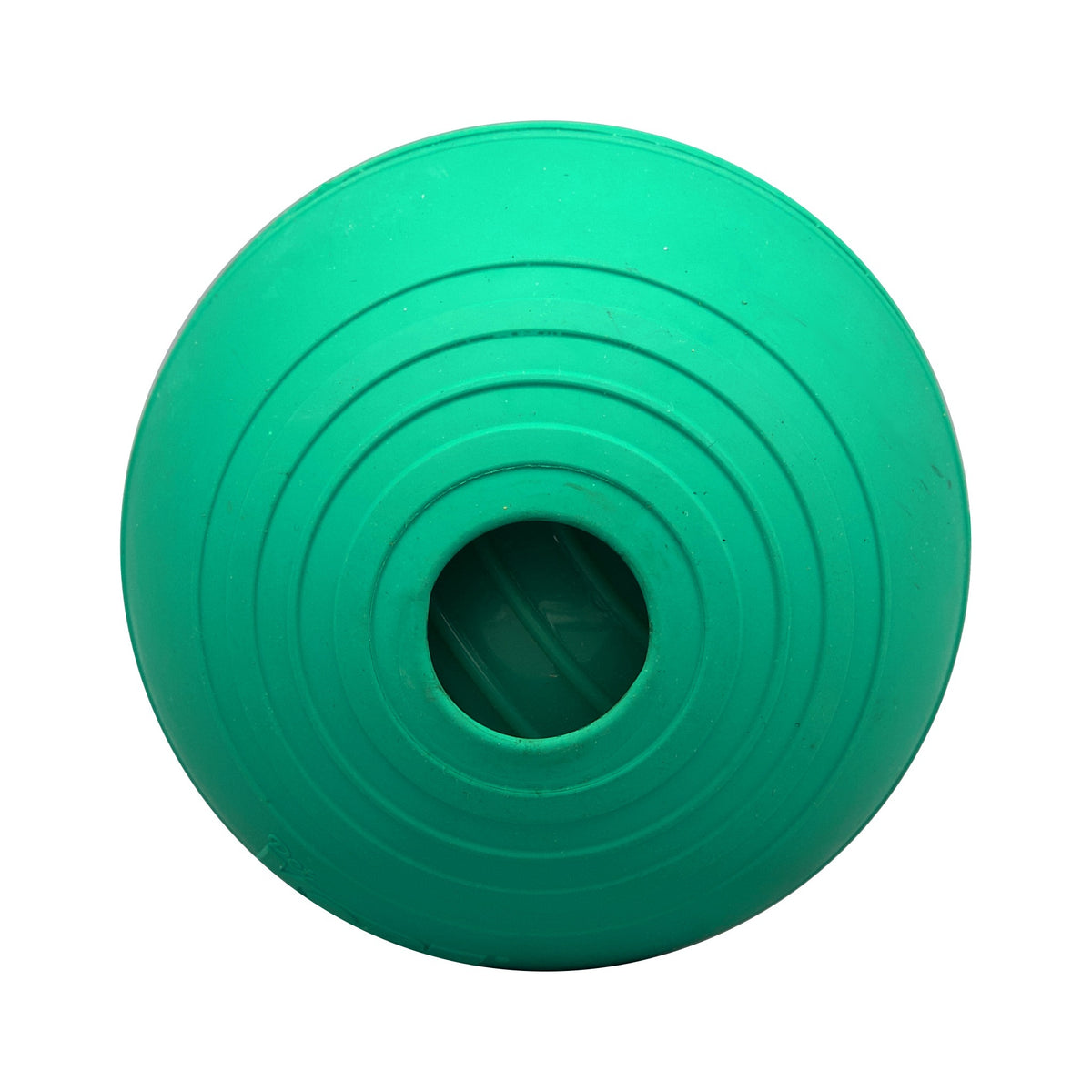 KOREflex Squeak dog ball, Large, end view of the hollow center opening