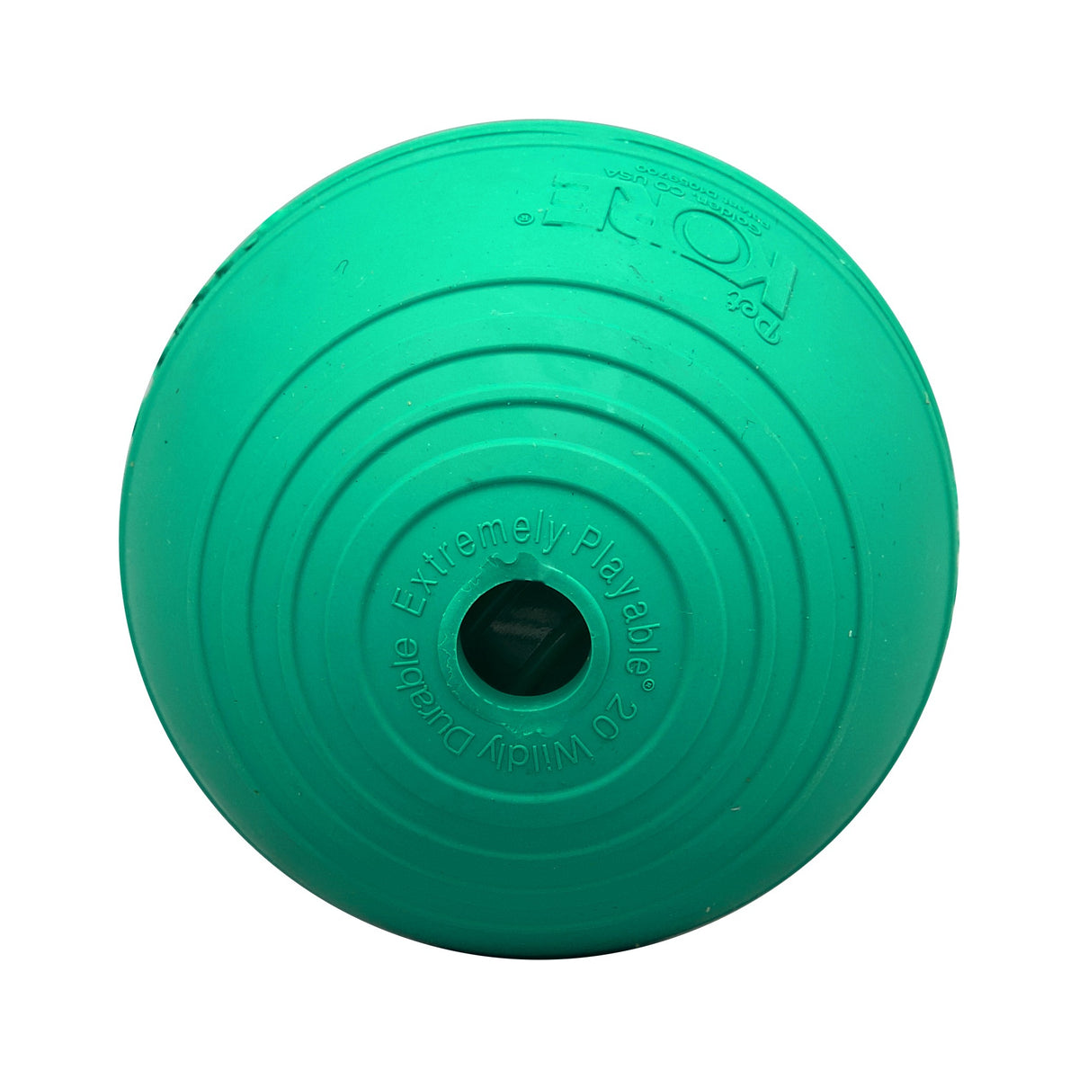 KOREflex Squeak dog ball, Medium, top view of the squeaker vent